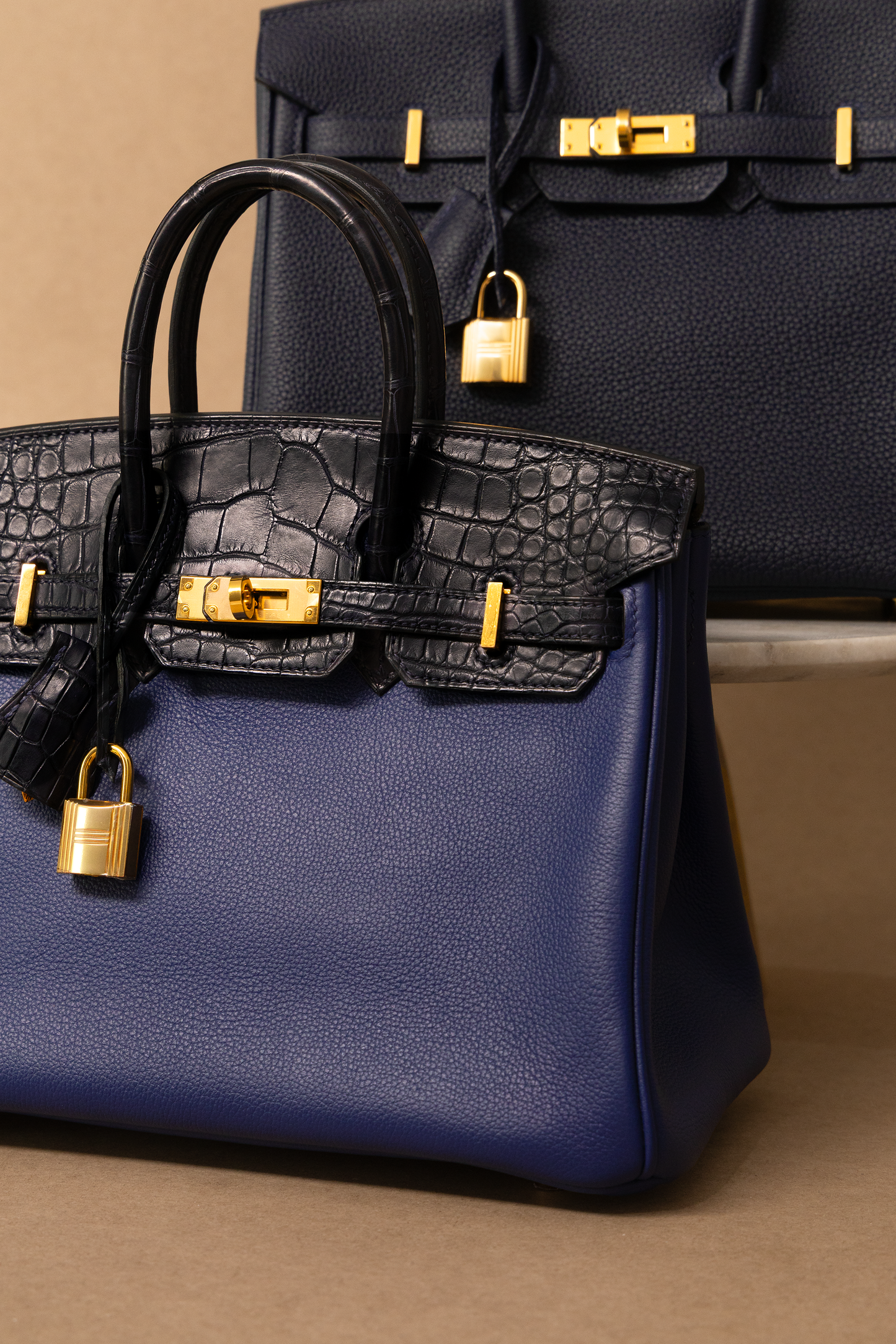 Hermès Birkin 25 Touch Matte Alligator in Blue Indigo/Blue Sapphire GHW & Birkin 25 Togo Blue Nuit GHW