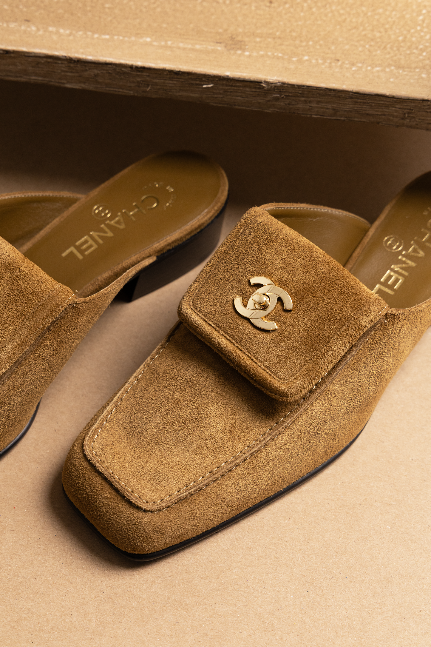 Chanel Suede Beige Mules