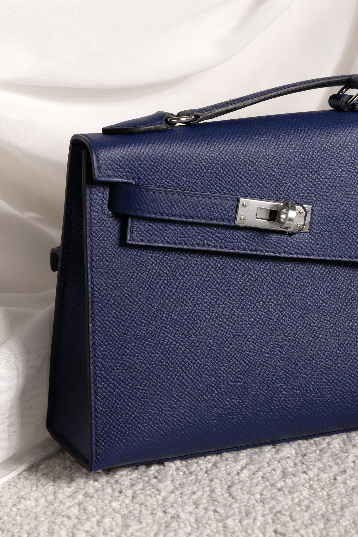 Hermès Kelly Desordre Epsom in Blue Sapphire with PHW