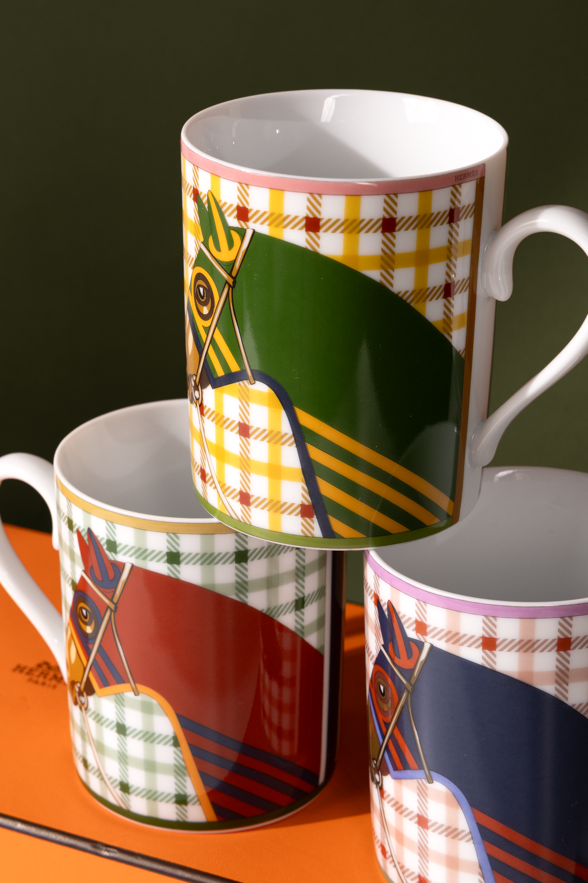 Hermès Chevaux a la Couverture set of 3 mugs
