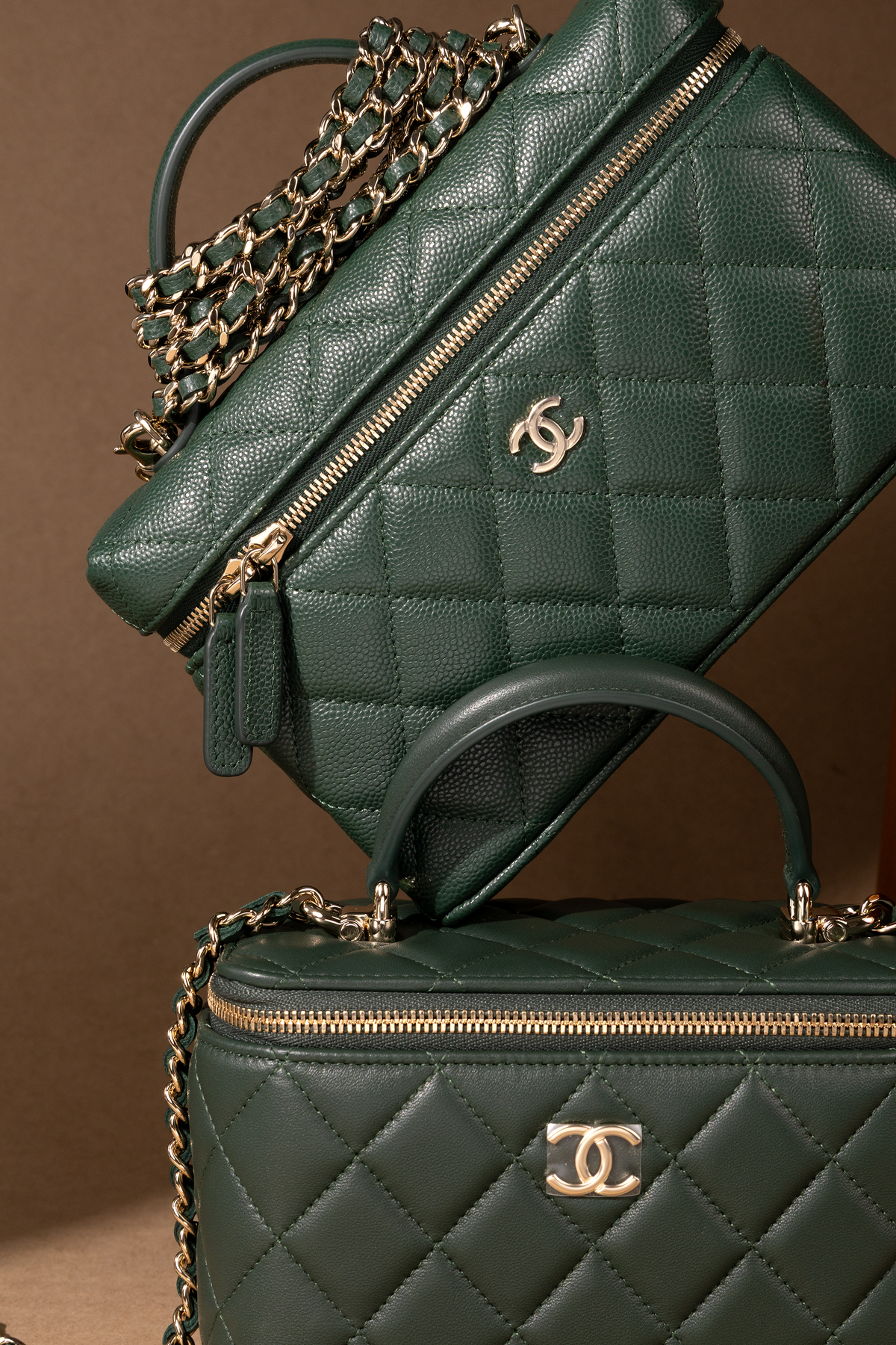 Chanel Vanity Case with Chain in Green