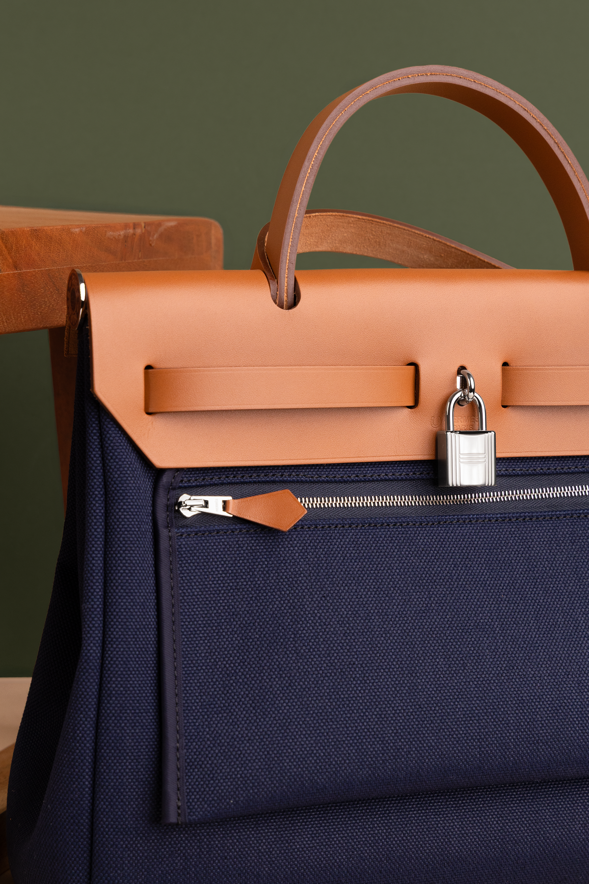 Hermès Herbag 31 in Blue Marine/Fauve with PHW