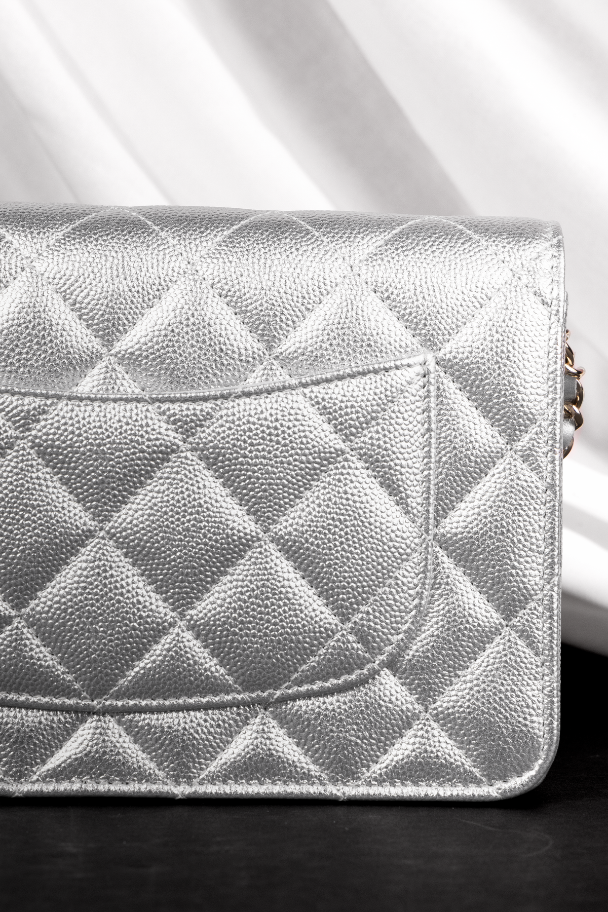 Chanel Metallic Silver Calfskin Wallet on Chain