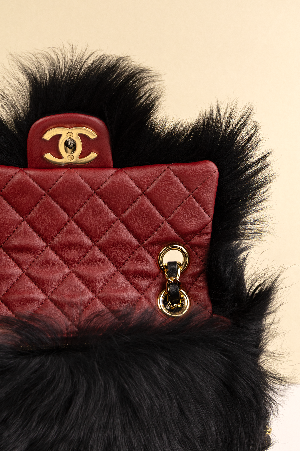 Chanel Mini Shearling Lambskin Flap Bag in Black