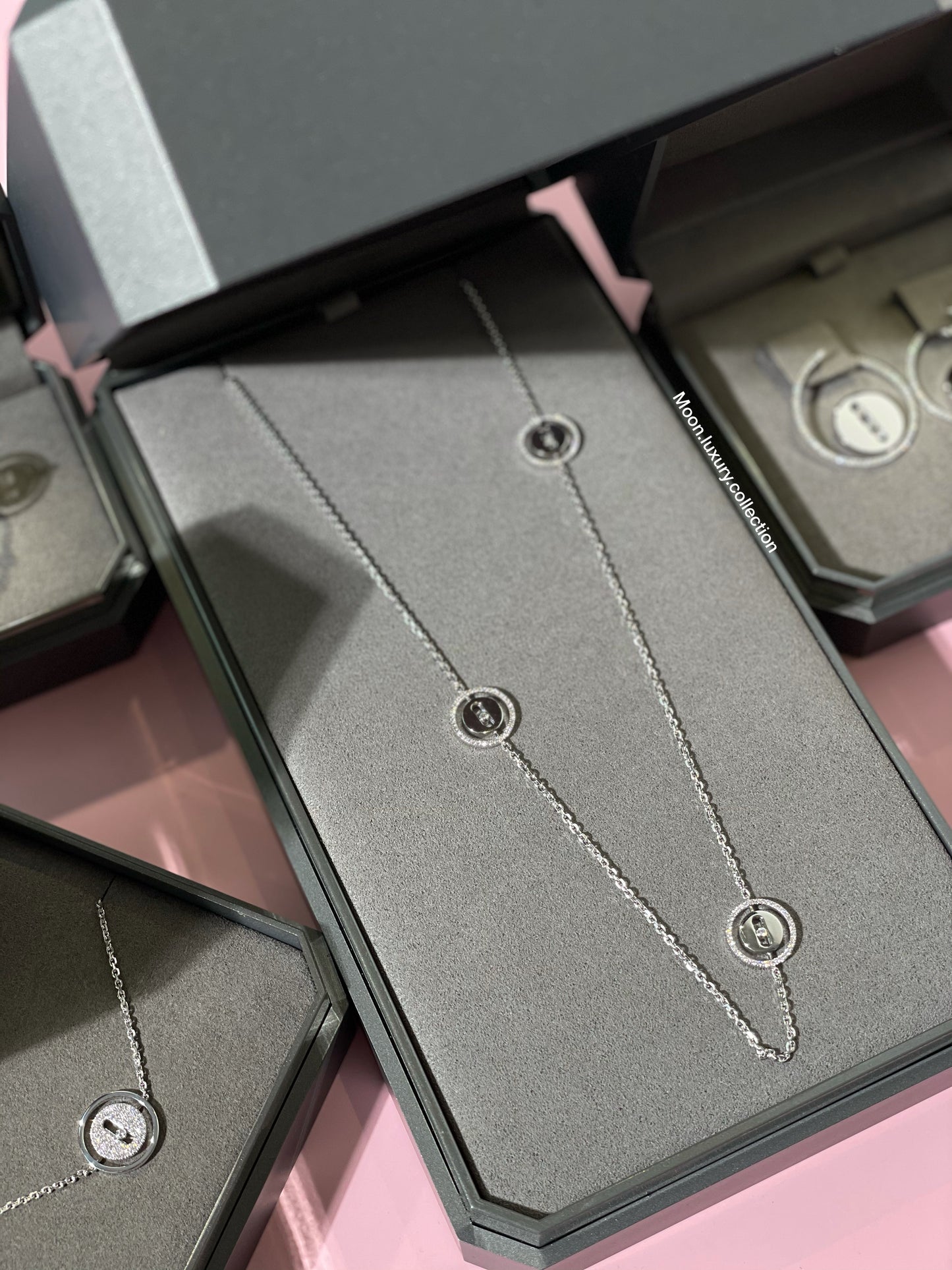 Messika Lucky Move White Gold Earrings and Long Necklace