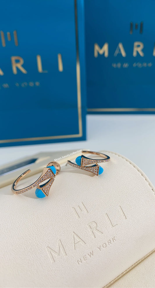 Marli Cleo Medium Gold Diamond Hoop in Blue