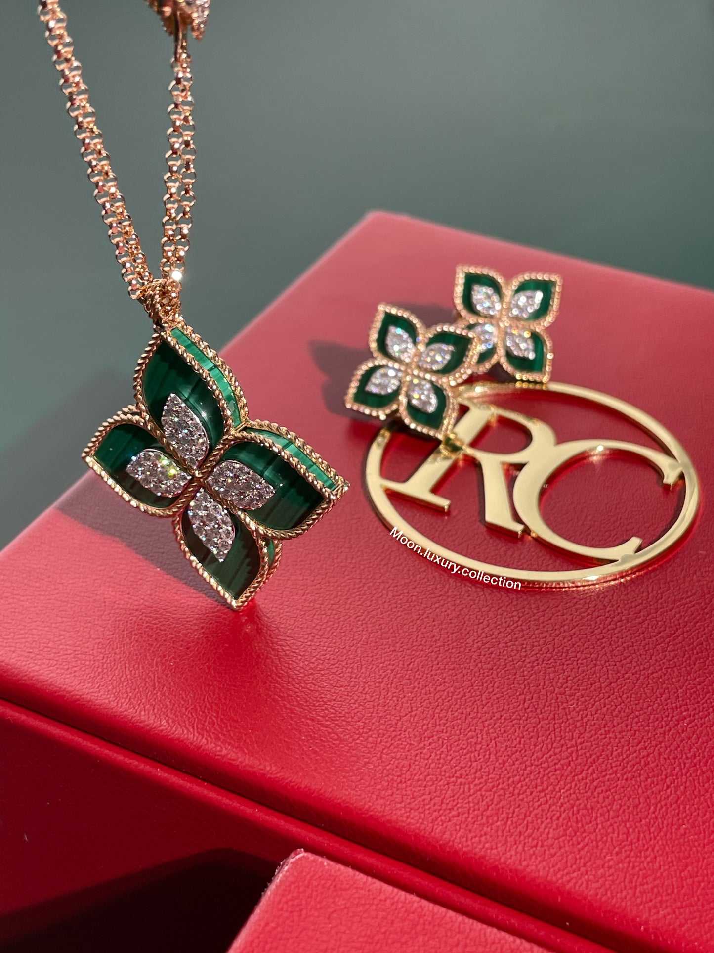Roberto Coin Malachite Princess Flower Set