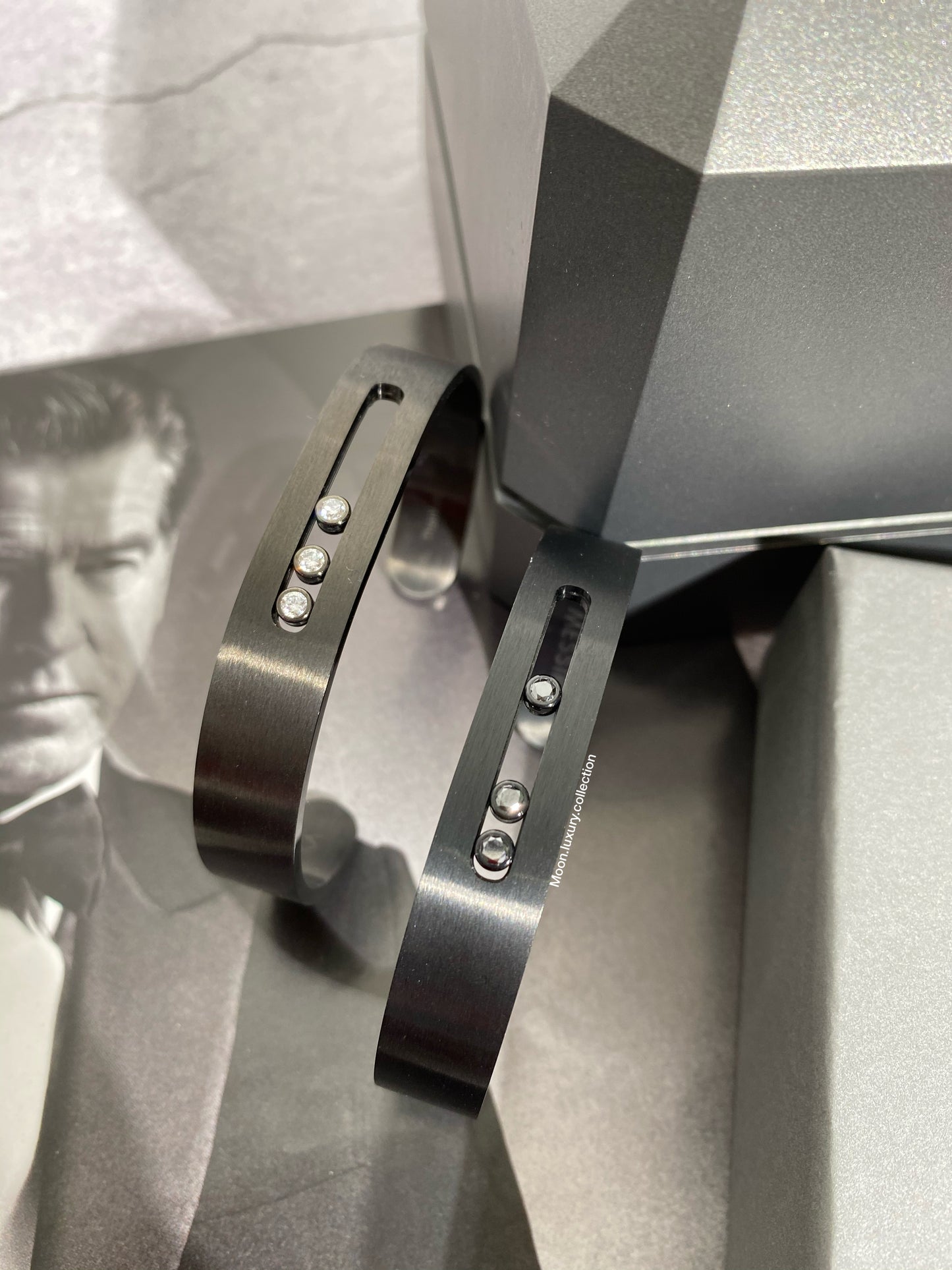 Messika Mens Bangle- Black and Platinum