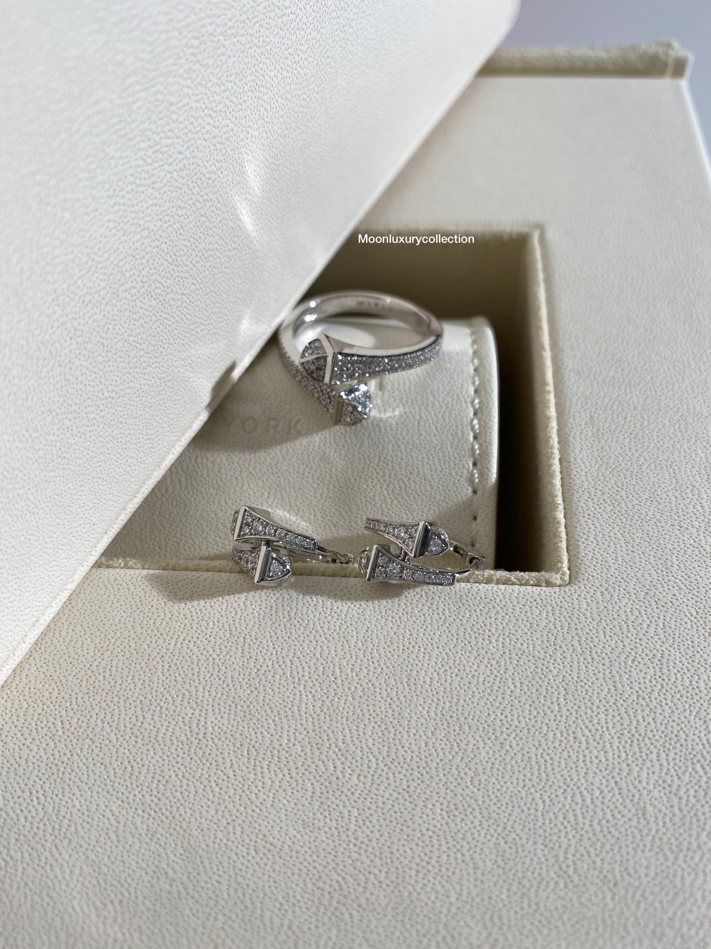 Marli Cleo Full White Gold Diamond Ring and Huggie Earrings