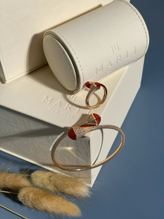 Marli Cleo Red Agate Ring and Bracelet