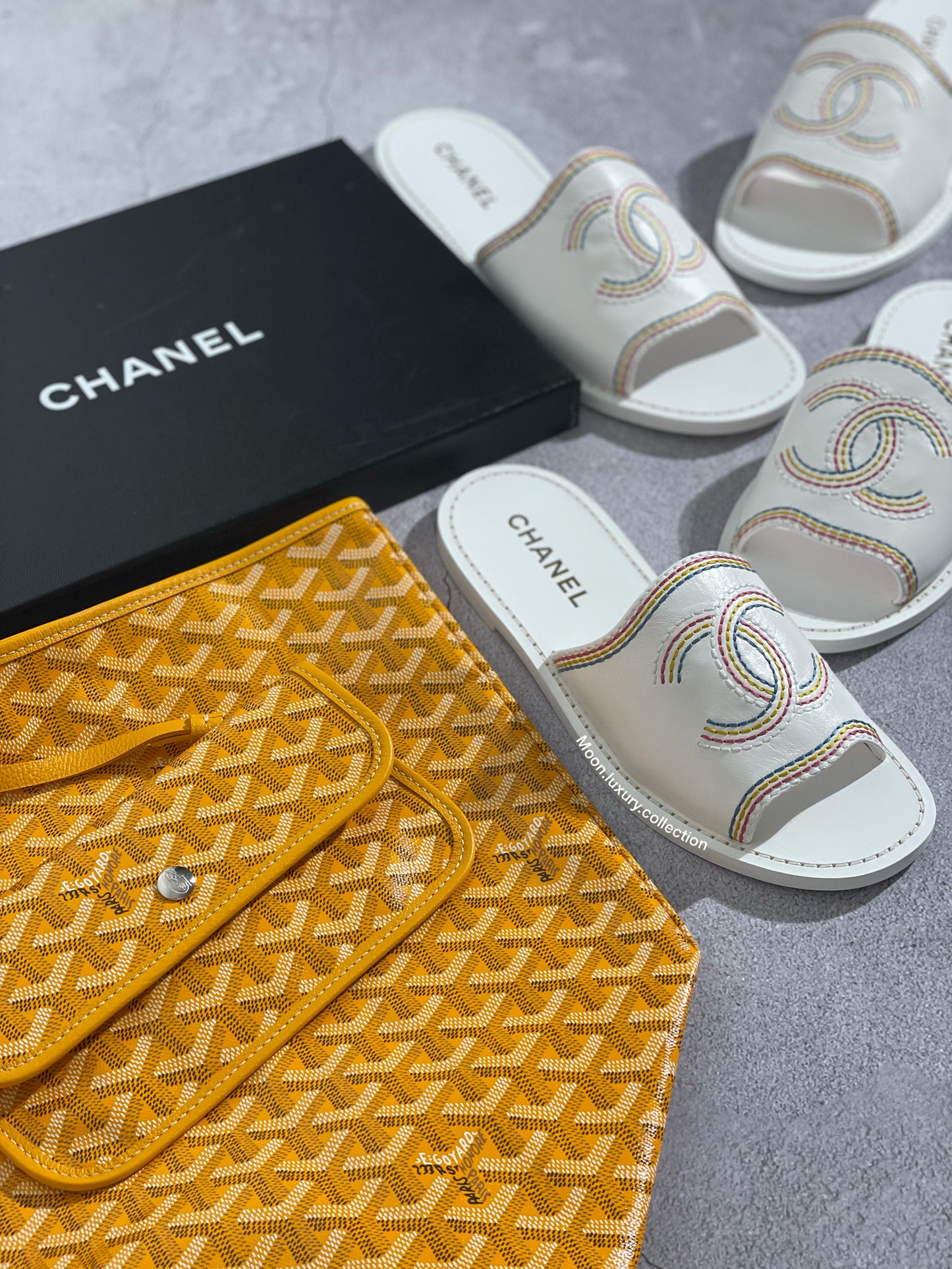Chanel Sandals and Goyard Bag