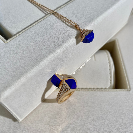 خاتم وقلادة مارلي كليو الماسية من الذهب واللازورد