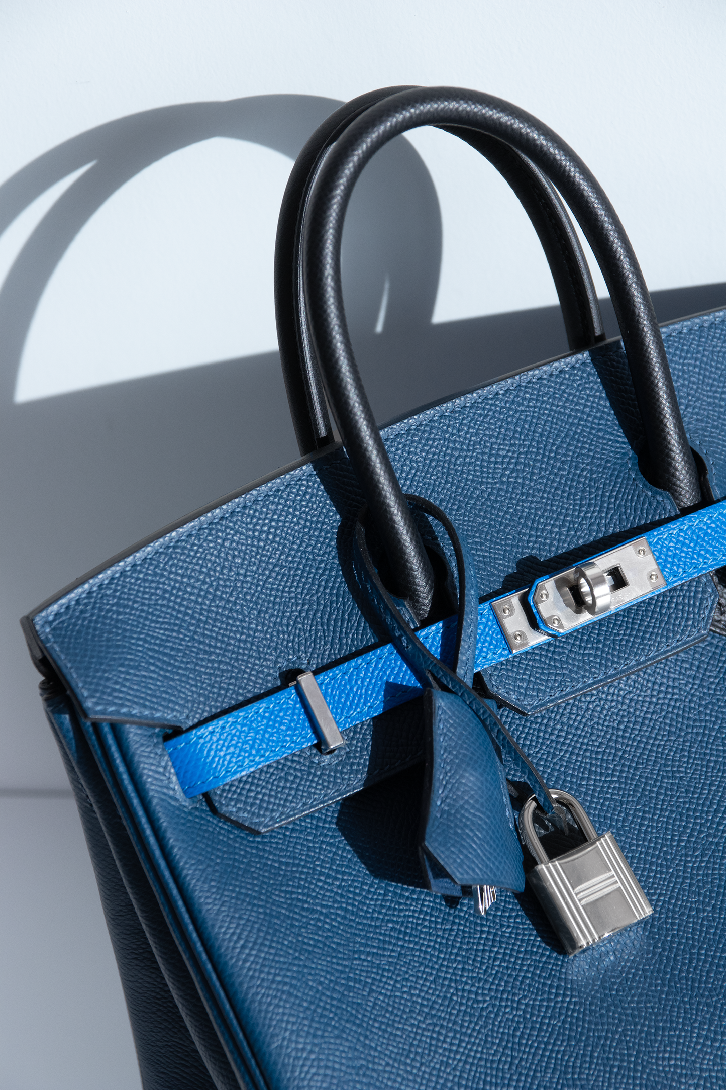 Hermès Birkin 25 Epsom Tricolor in Deep Blue/Blue Hydra/Black PHW