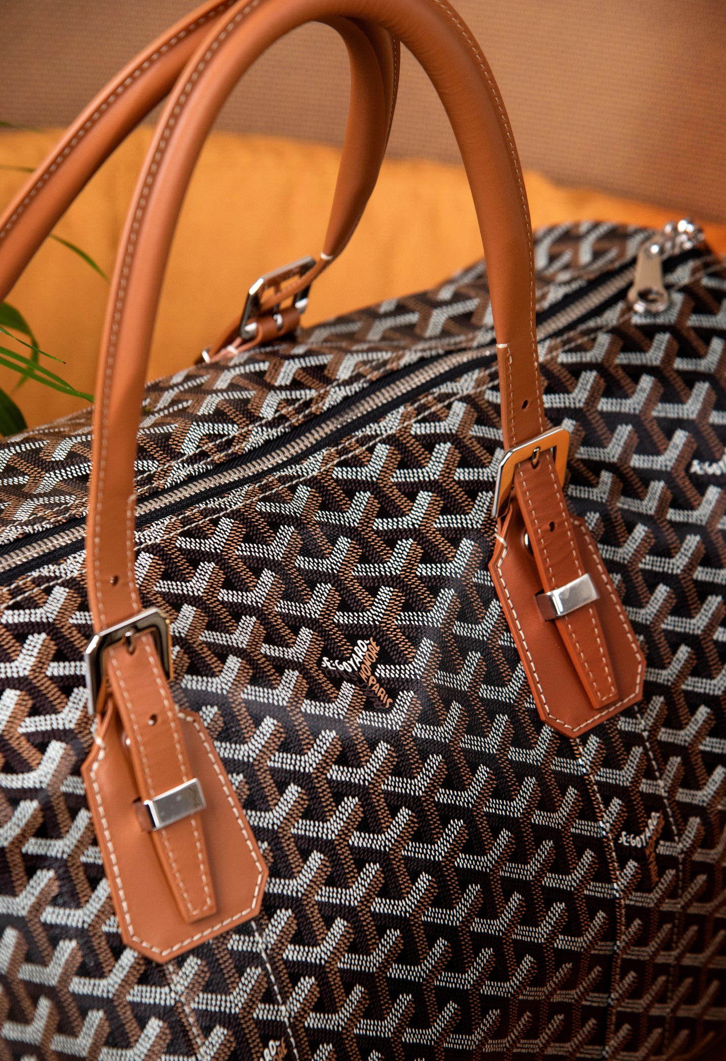 Goyard Boston 45 Bag in Black/Tan