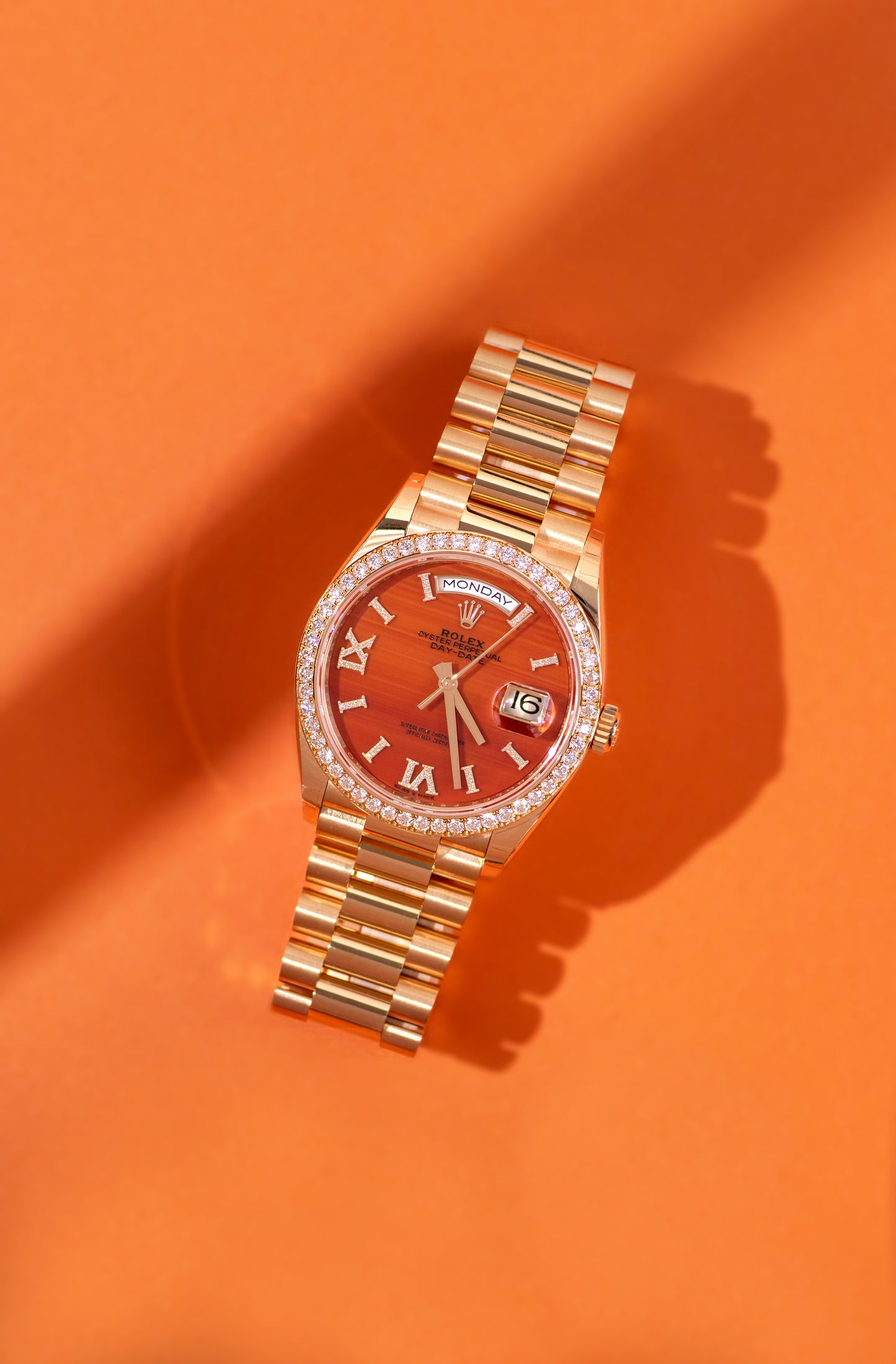 Rolex Oyster Perpetual Day-Date Orange Dial with Diamond 36mm