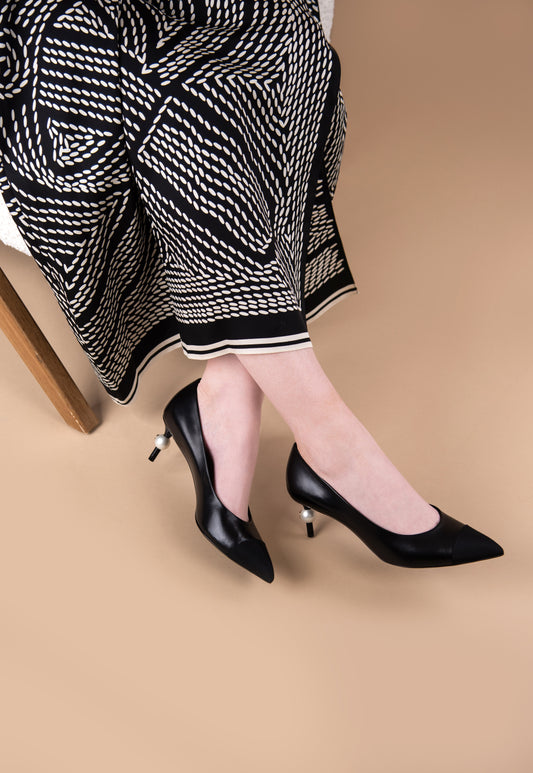 Chanel Black Pumps with Single Pearl Heel