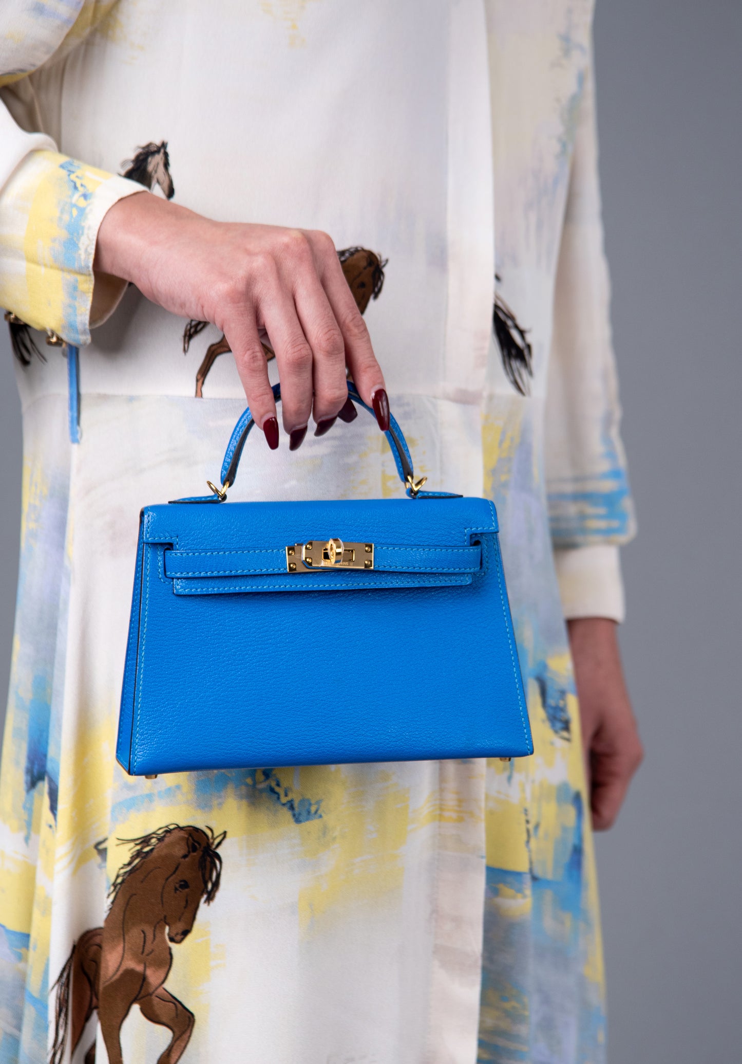 Hermès Mini Kelly Chevre Mysore in Blue Hydra GHW