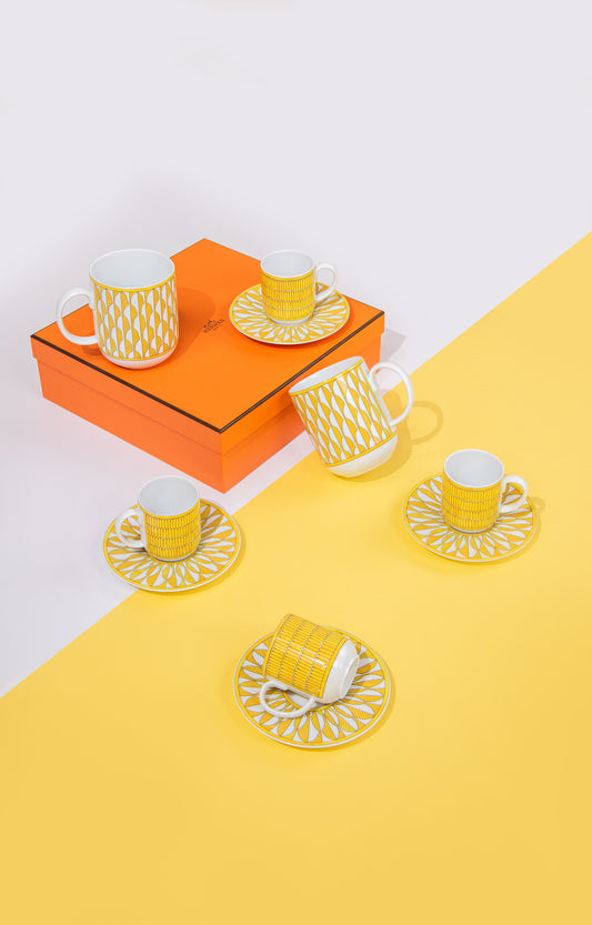 Hermès Soleil Tea Set in Yellow/White