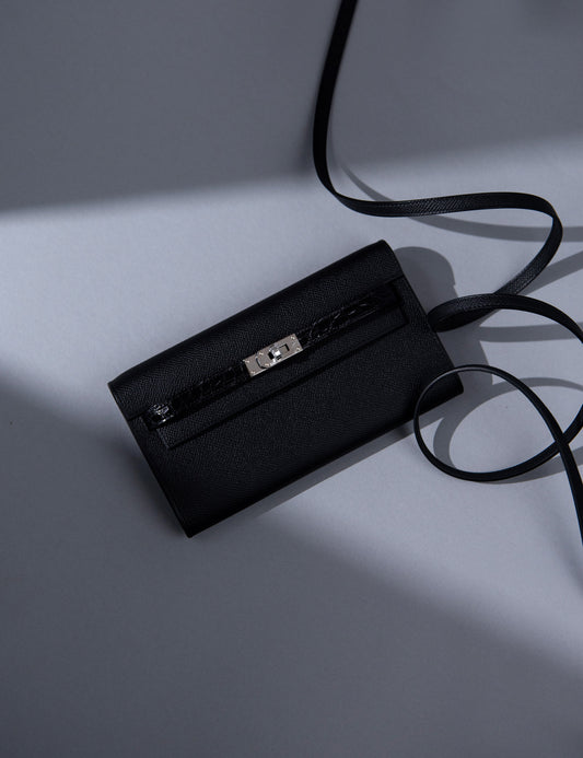 Hermès Kelly Wallet To Go Black Touch Crocodile PHW
