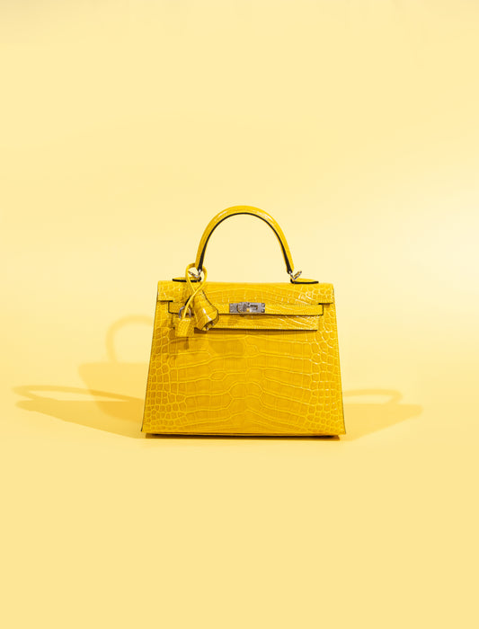 Hermès Kelly 25 Shiny Alligator in Mimosa PHW