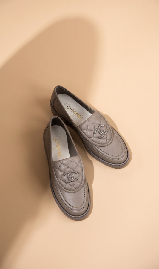 Chanel Light Grey Moccasins