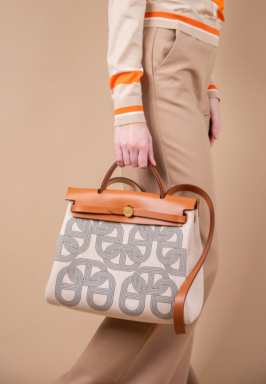 Hermès Herbag 31 Fauve/Chaine D'ancre
