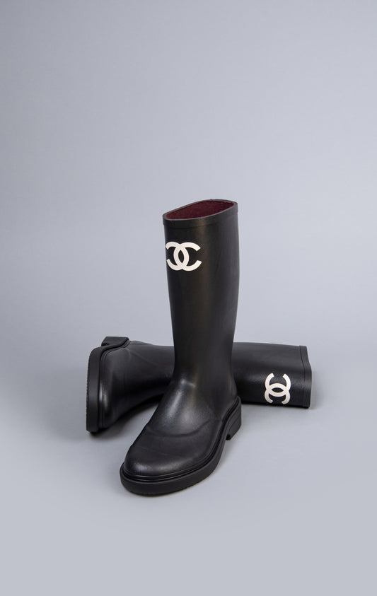 Chanel Black Rain Boots