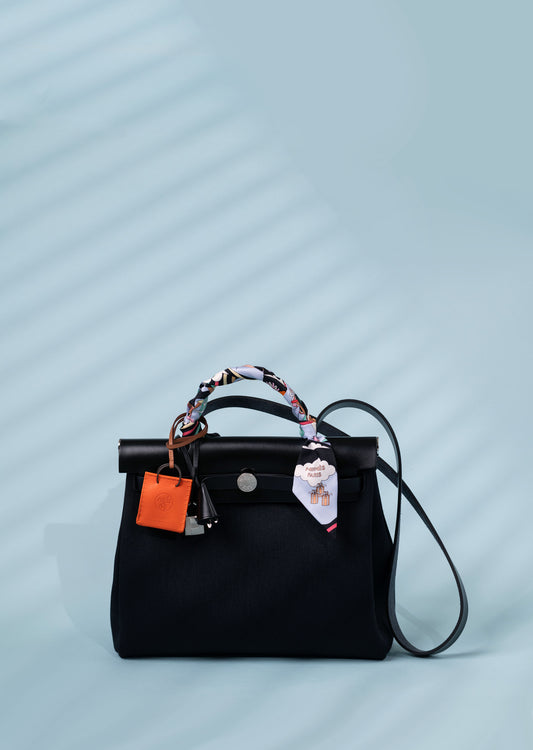 Hermès Herbag 31 Black with Charm & Twilly