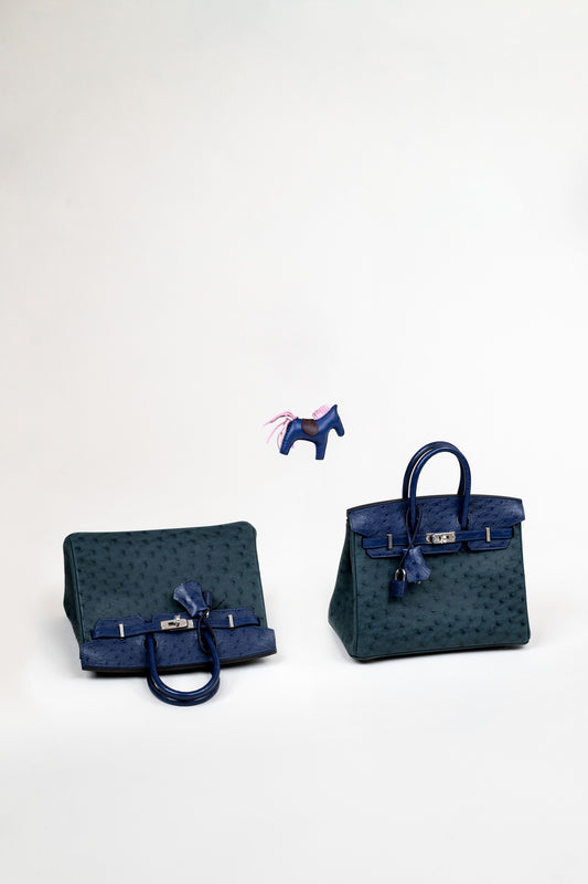 Hermès Birkin 25 Ostrich in Vert Cypress/Blue Iris PHW