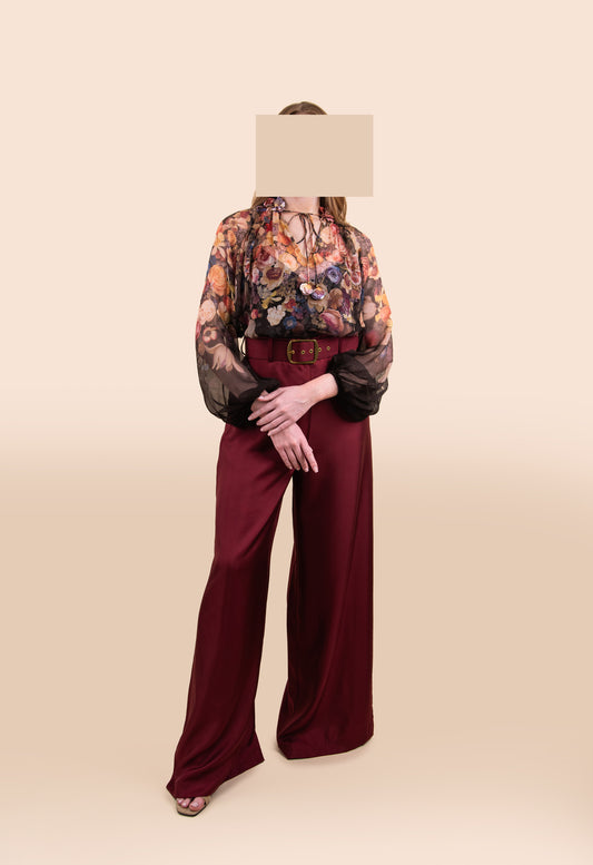 Zimmermann Luminosity Floral Blouse & Burgundy Belted Pants