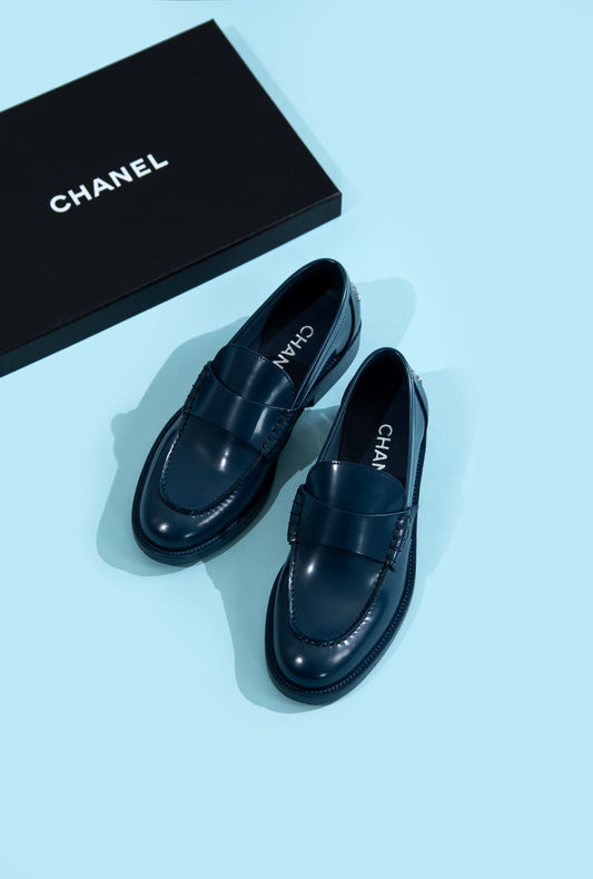 Chanel Blue Leather Loafers