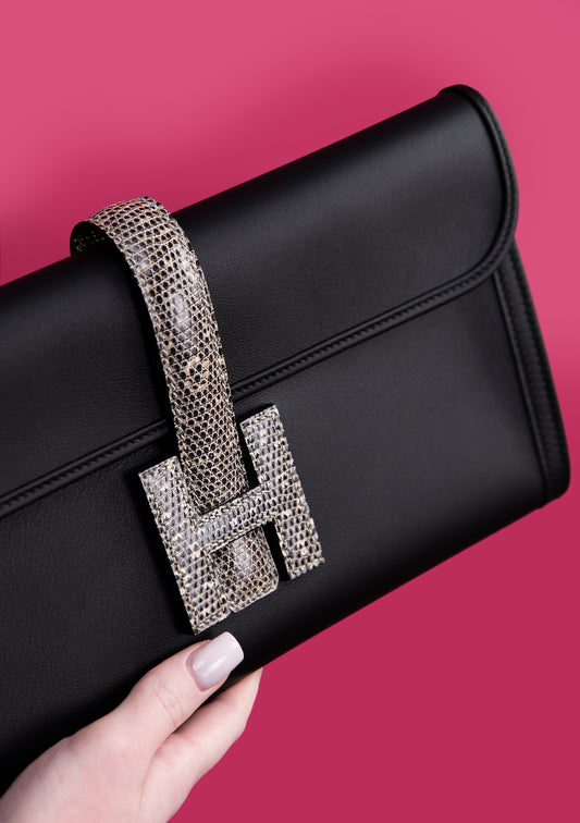 Hermès Jige Clutch in Black/Ombre Lizard Touch