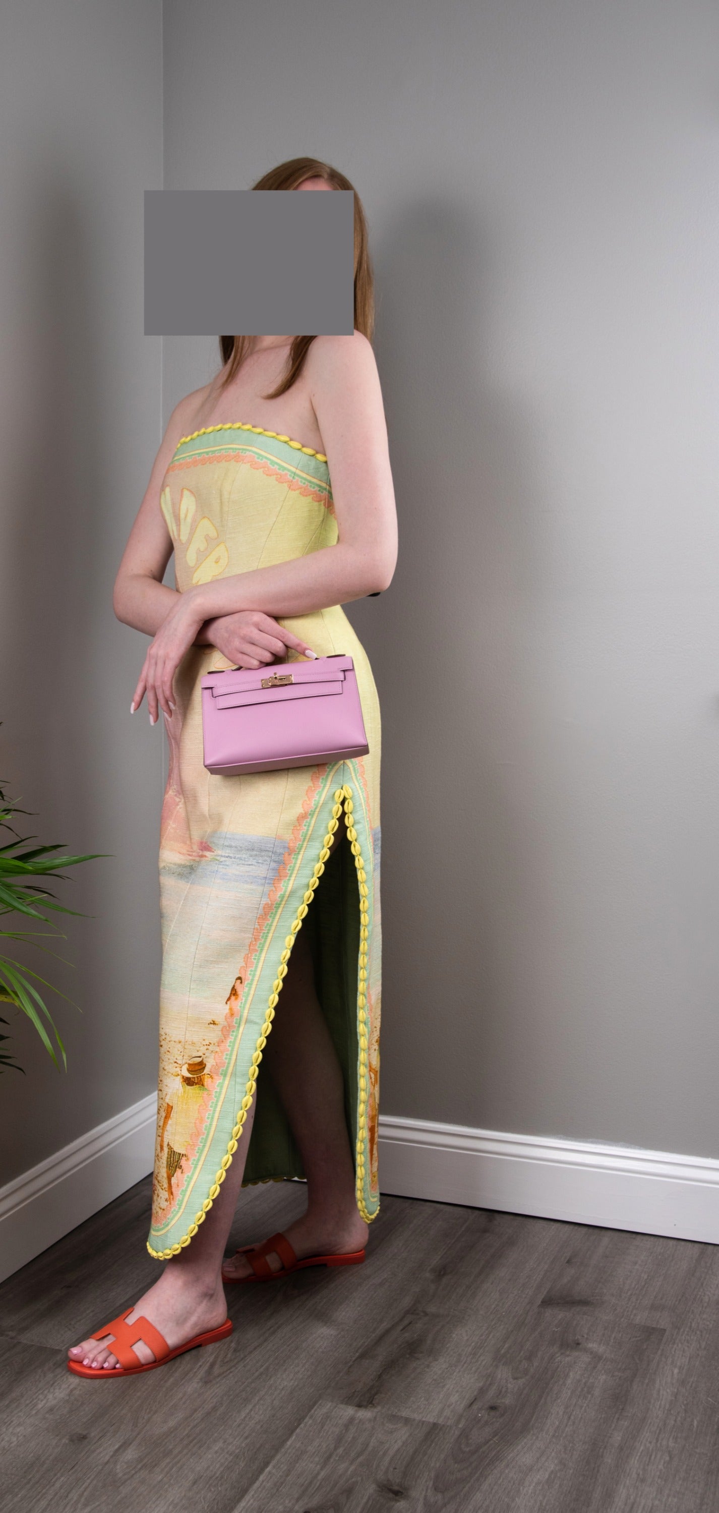 Zimmermann Coaster Structured Midi Dress with Hermès Kelly Pochette in Mauve