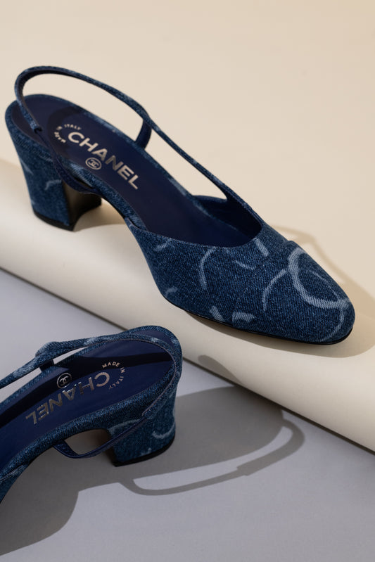 Chanel Denim CC Slingbacks