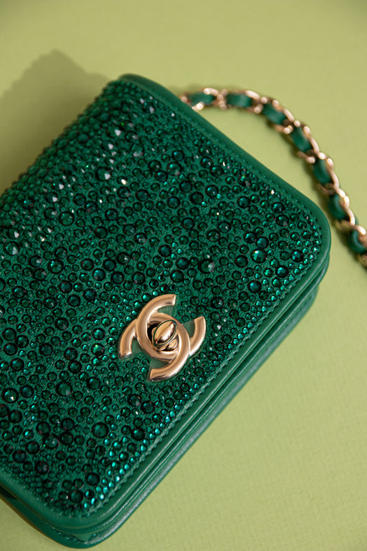 Chanel O-Purse Vanity in Green with Chain