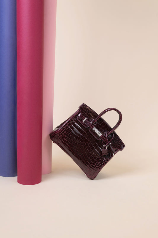 Hermès Birkin 25 Shiny Crocodile in Bordeaux