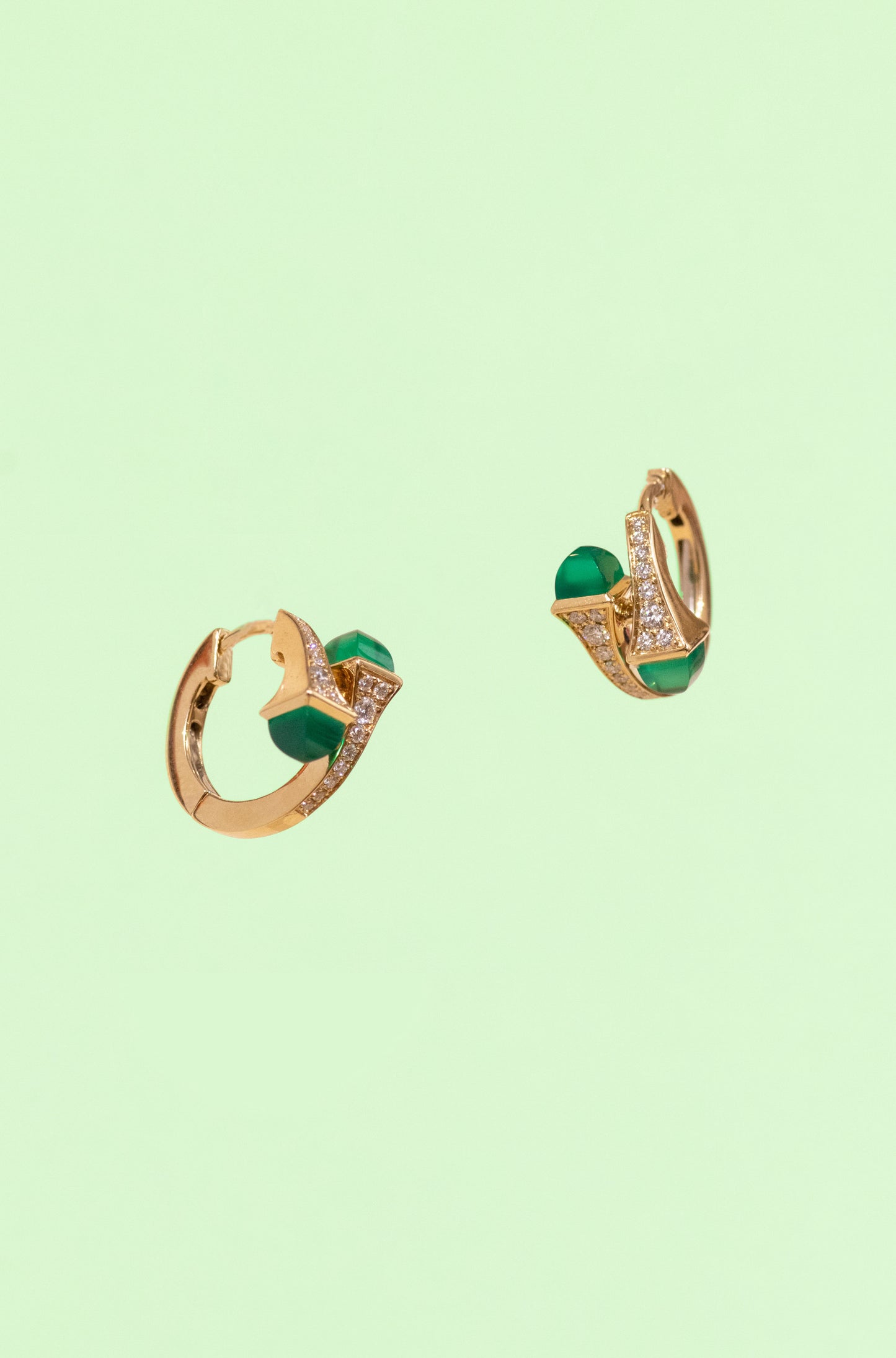 Marli Cleo Yellow Gold Diamond Huggie Earrings in Green Agate