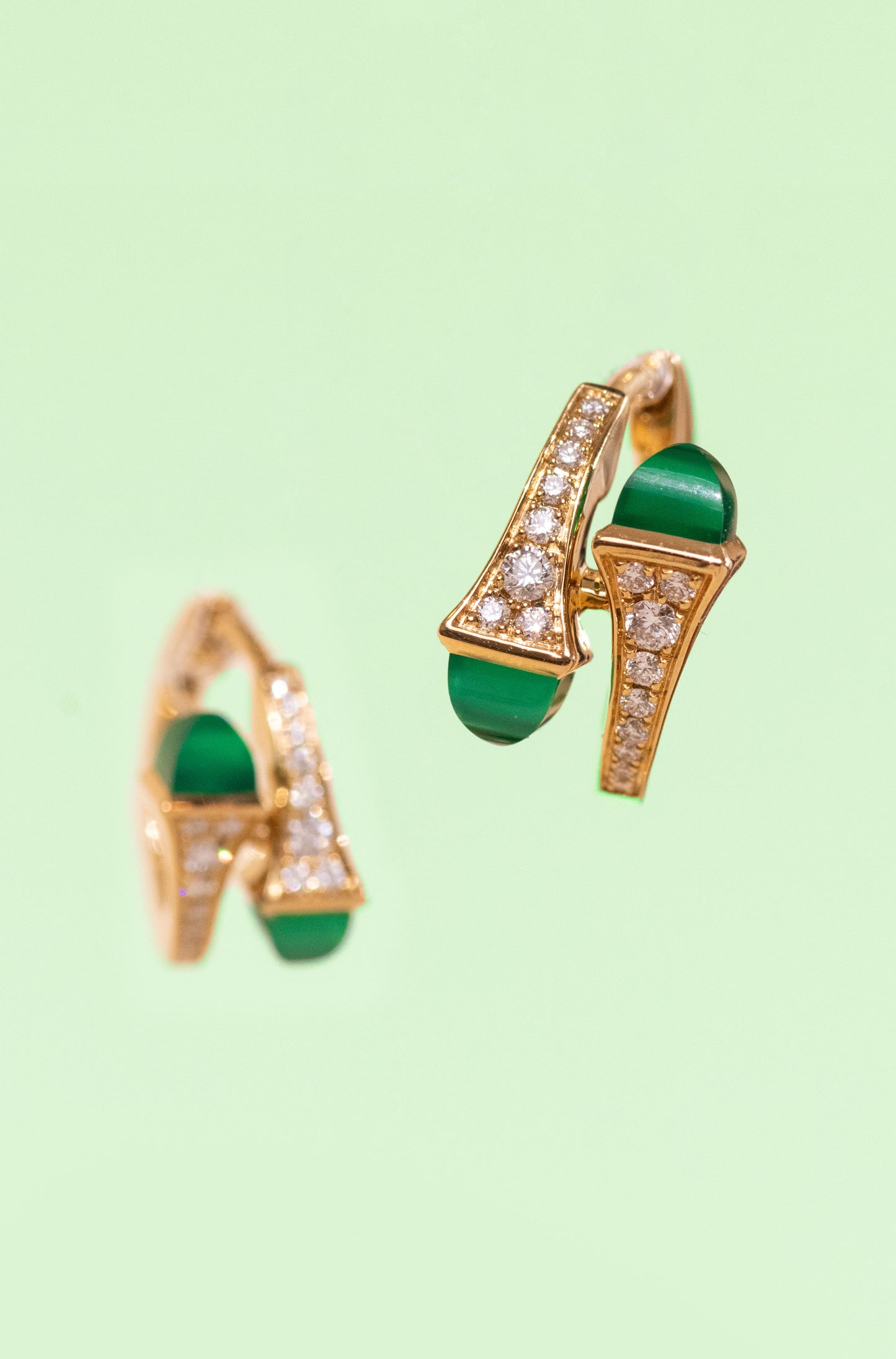 Marli Cleo Yellow Gold Diamond Huggie Earrings in Green Agate