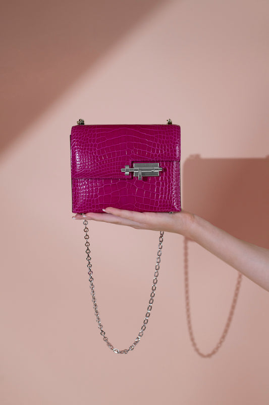 Hermès Mini Verrou Shiny Alligator Chaine Bag in Rose Scheherazade