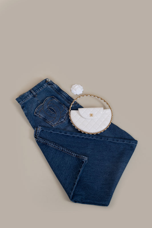 Chanel Denim Jeans & Hoop Chain White Bag