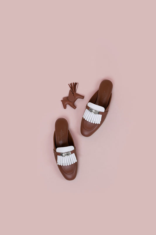 Hermès Oz Mule in Gold/White PHW