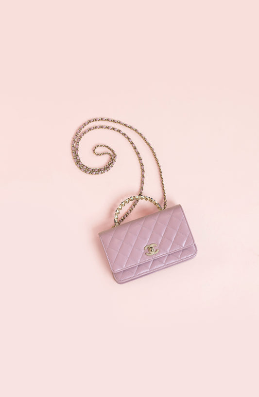 Chanel Light Pink Wallet with Handle & Chain