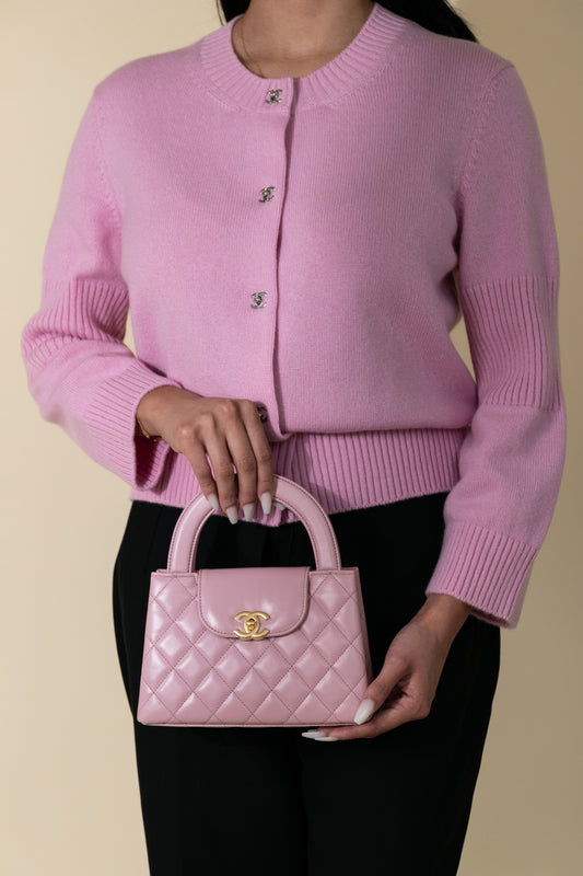 Chanel Top Handle Bag in Light Pink with Pink CC Cardigan