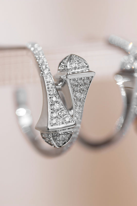 Marli - Cleo White Gold Full Diamond Open Hoop Earrings