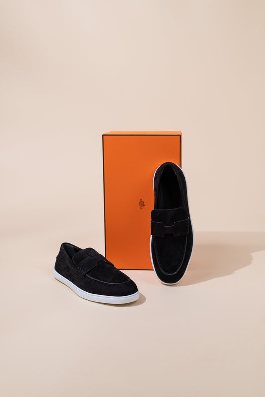 Hermès Black Velvet Loafers