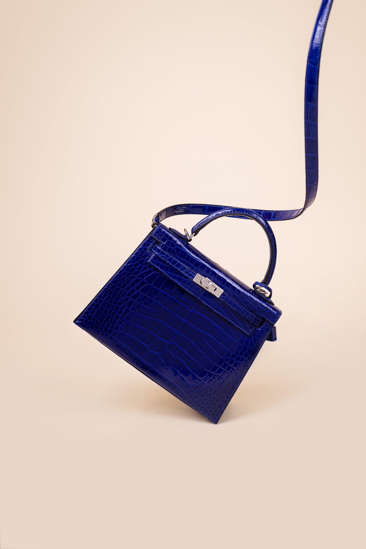 Hermès "Brides de Gala et en Fleurs" Caftan & Kelly 25 Shiny Alligator Blue Electrique PHW