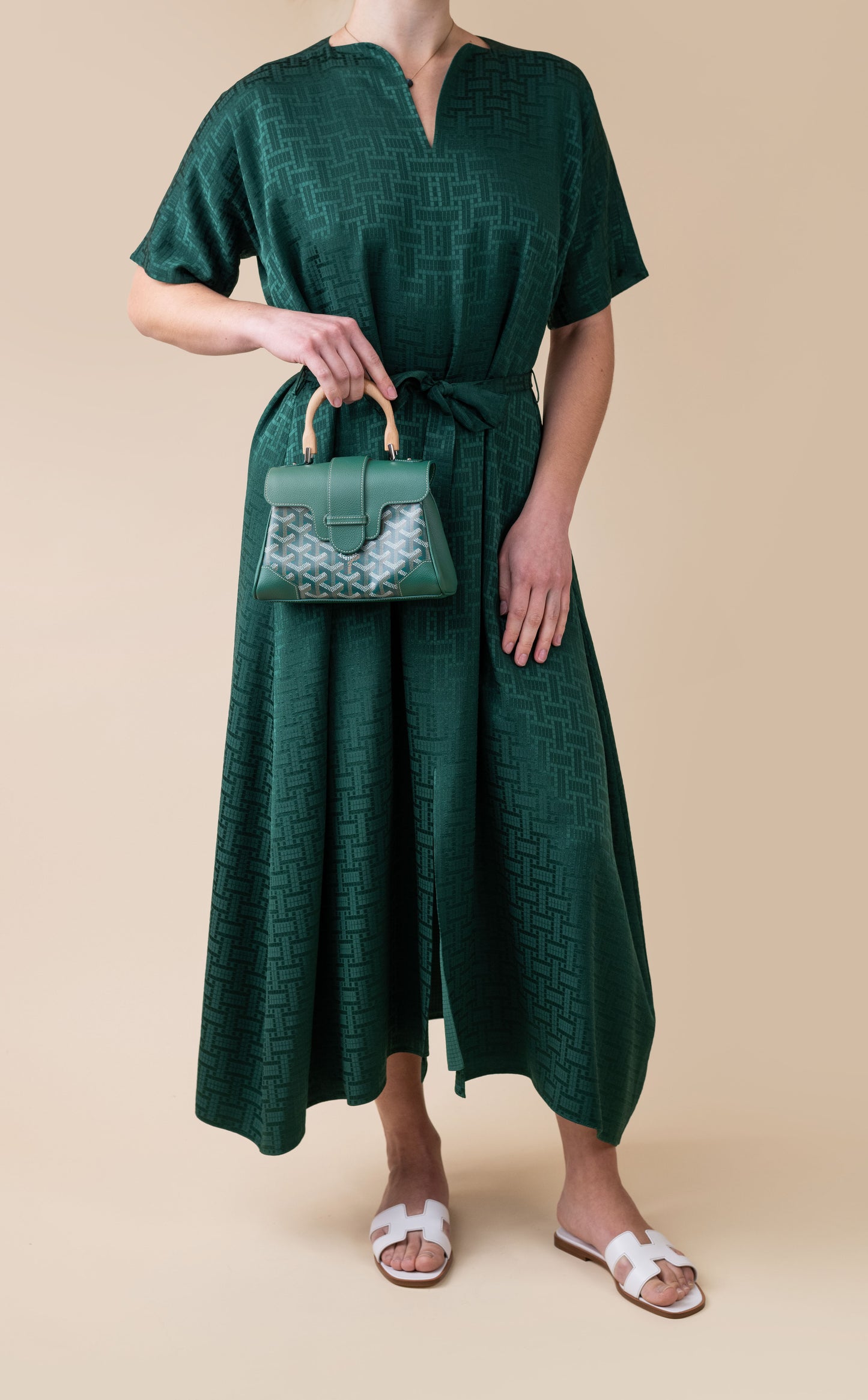 Hermès Caftan in Vert Bouteille & Goyard Green Saigon Bag