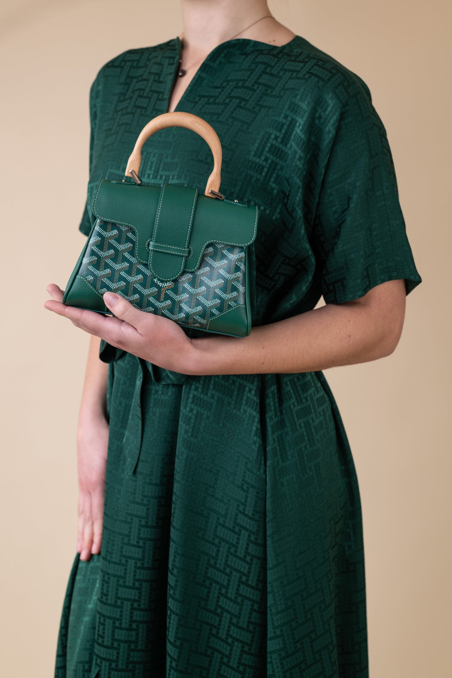 Hermès Caftan in Vert Bouteille & Goyard Green Saigon Bag