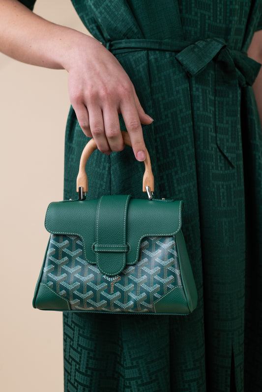 Hermès Caftan in Vert Bouteille & Goyard Green Saigon Bag