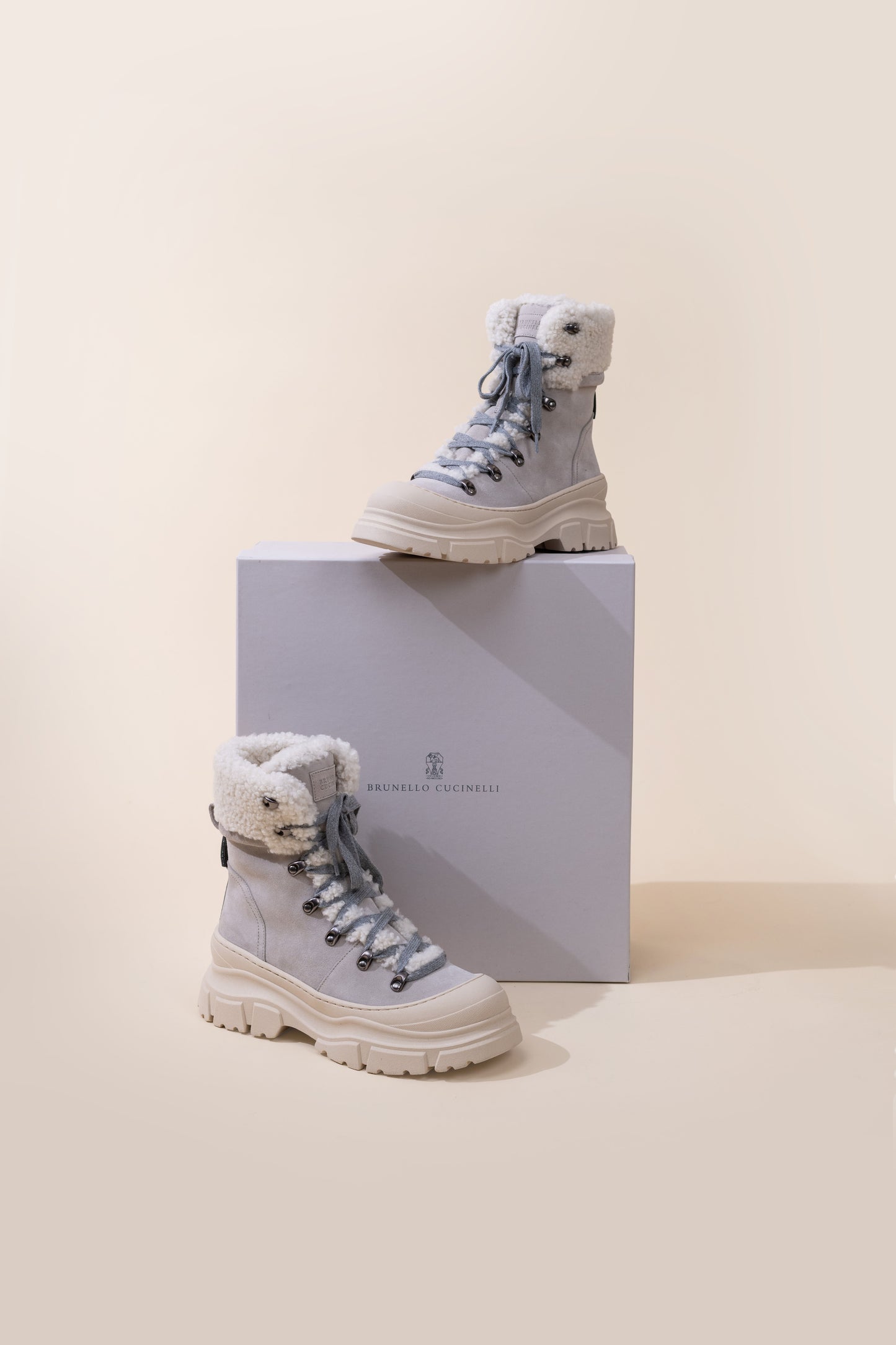 Brunello Cucinelli Suede & Shearling Ankle Boots